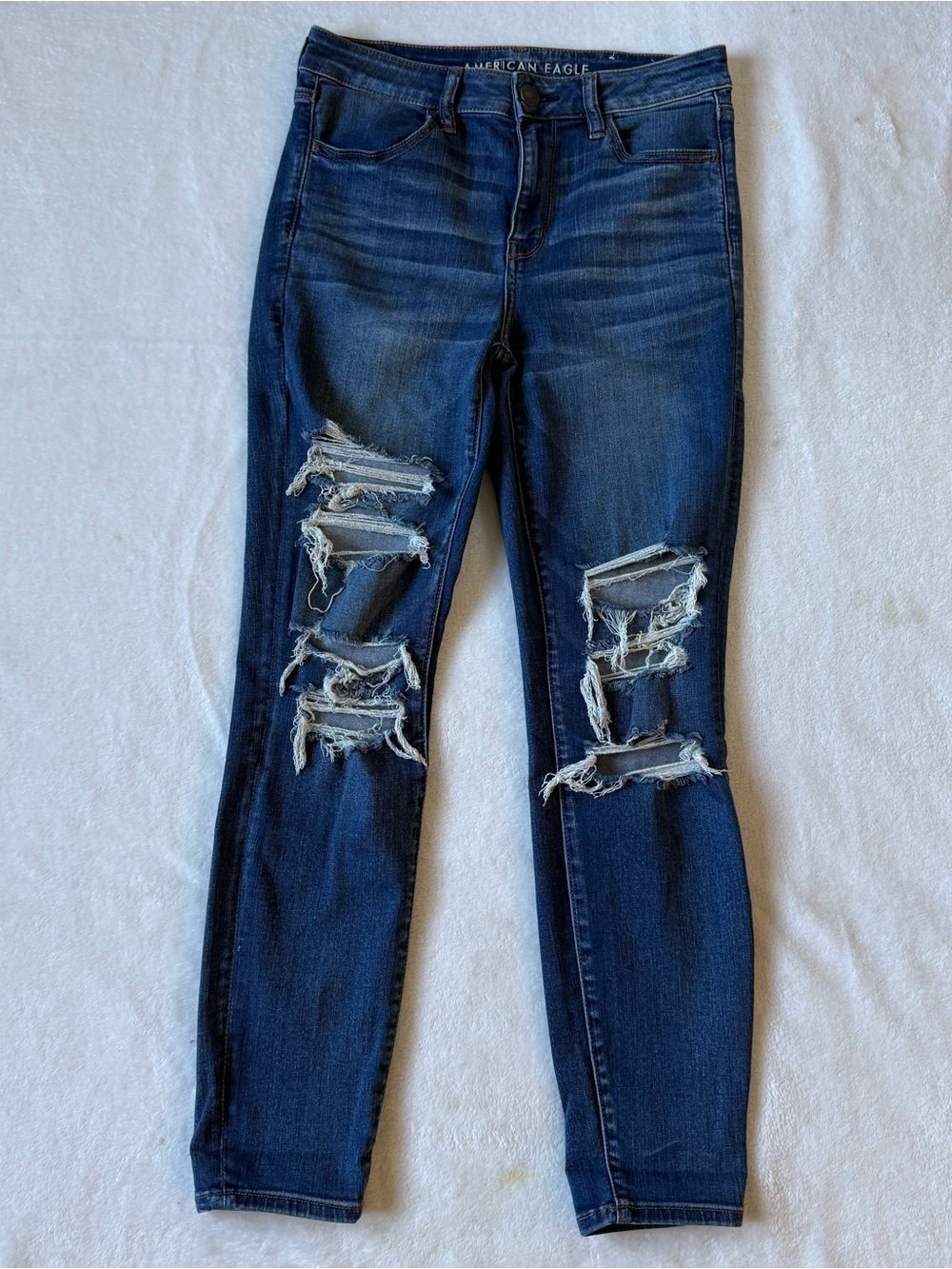 American Eagle Outfitters Women's Dark Indigo Ripped Skinny Jeans